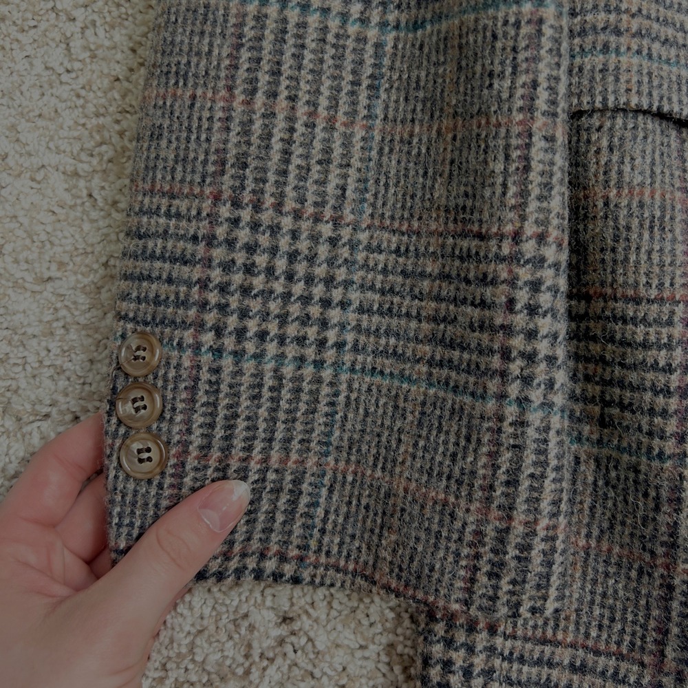 Vintage Hunt Valley Mens 42L Tweed Blazer Glen Check Wool USA Black Multicolored - Picture 4 of 13